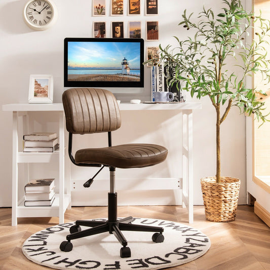 PU Leather Adjustable Office Chair  Swivel Task Chair with Backrest, Brown Armless Chairs   at Gallery Canada