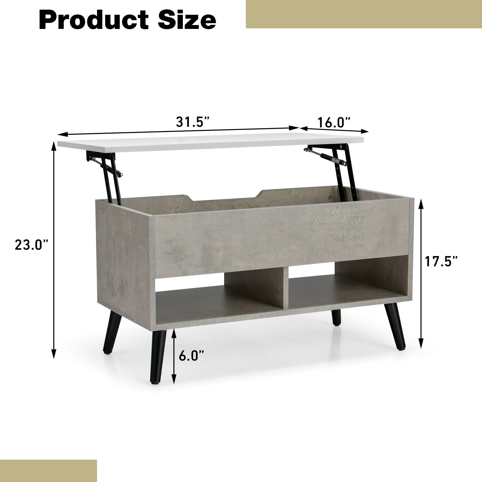 31.5 Inch Lift Top Coffee Table with Hidden Compartment and 2 Storage Shelves, Gray Coffee Tables   at Gallery Canada