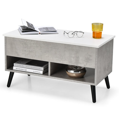 31.5 Inch Lift Top Coffee Table with Hidden Compartment and 2 Storage Shelves, Gray