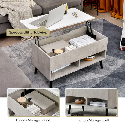 31.5 Inch Lift Top Coffee Table with Hidden Compartment and 2 Storage Shelves, Gray Coffee Tables   at Gallery Canada