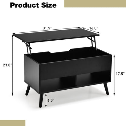 31.5 Inch Lift Top Coffee Table with Hidden Compartment and 2 Storage Shelves, Black Coffee Tables   at Gallery Canada