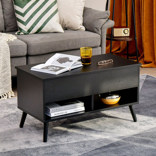 31.5 Inch Lift Top Coffee Table with Hidden Compartment and 2 Storage Shelves, Black Coffee Tables   at Gallery Canada