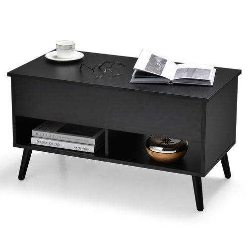 31.5 Inch Lift Top Coffee Table with Hidden Compartment and 2 Storage Shelves, Black