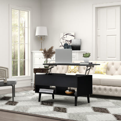 31.5 Inch Lift Top Coffee Table with Hidden Compartment and 2 Storage Shelves, Black Coffee Tables   at Gallery Canada