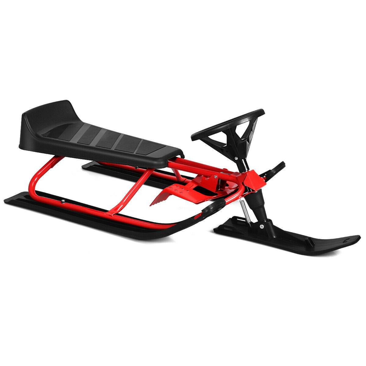 Kids Snow Sled with Steering Wheel and Double Brakes Pull Rope, Red Winter Sports & Activities   at Gallery Canada