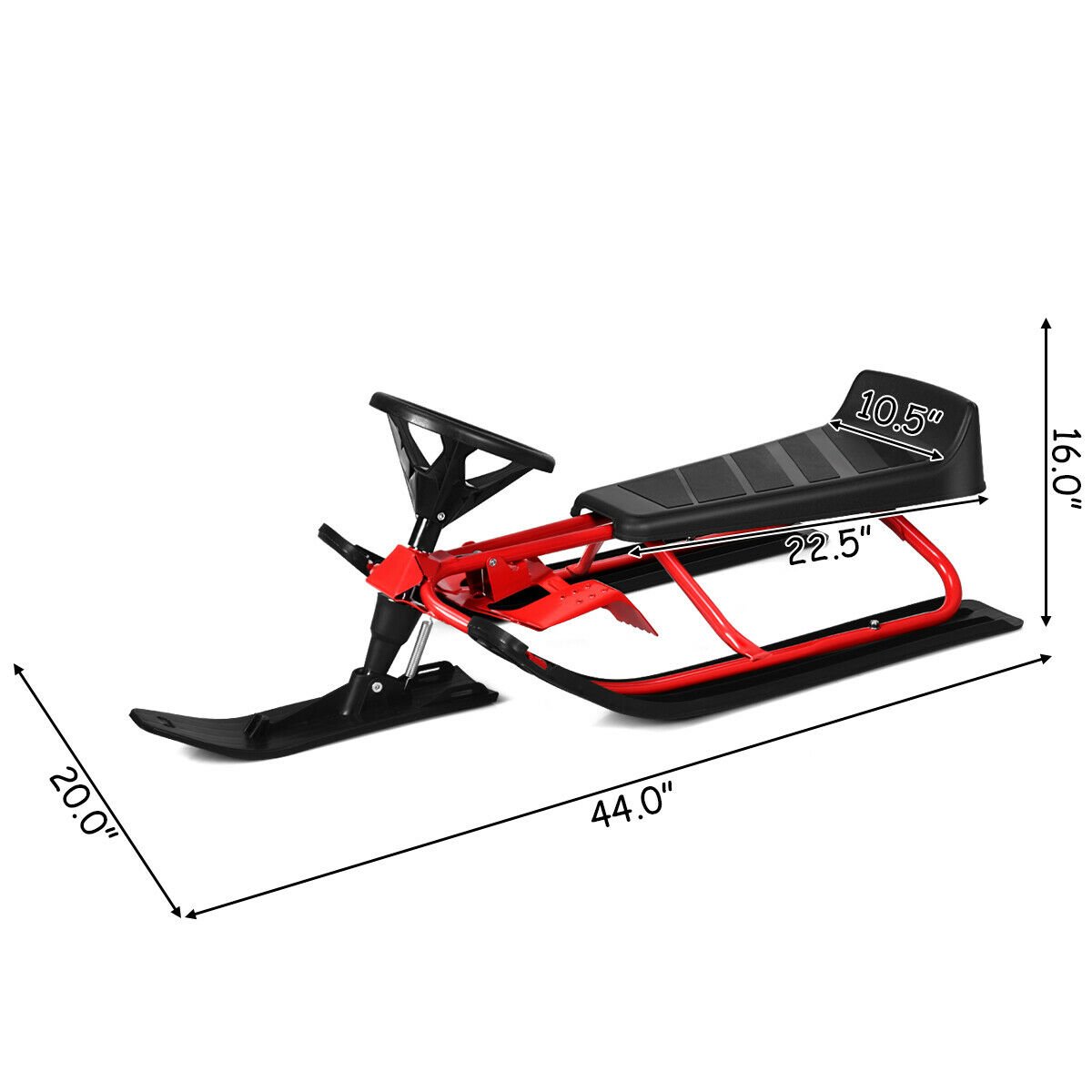 Kids Snow Sled with Steering Wheel and Double Brakes Pull Rope, Red Winter Sports & Activities   at Gallery Canada