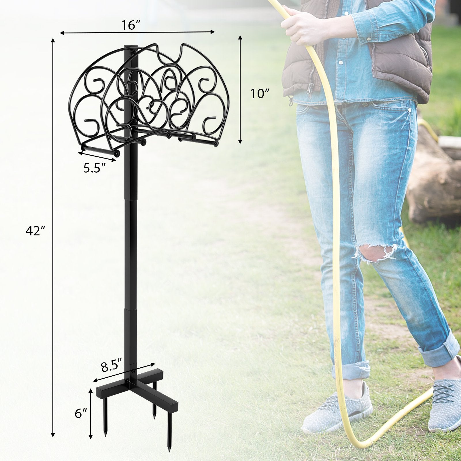 Detachable Freestanding Hose Holder for Outdoor Yard Garden Lawn, Black Garden Tools   at Gallery Canada