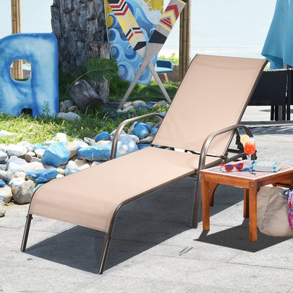 Adjustable Patio Chaise Outdoor Folding Lounge Chair with Adjustable Backrest, Brown Outdoor Chaise Lounges   at Gallery Canada