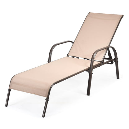 Adjustable Patio Chaise Outdoor Folding Lounge Chair with Adjustable Backrest, Brown Outdoor Chaise Lounges   at Gallery Canada