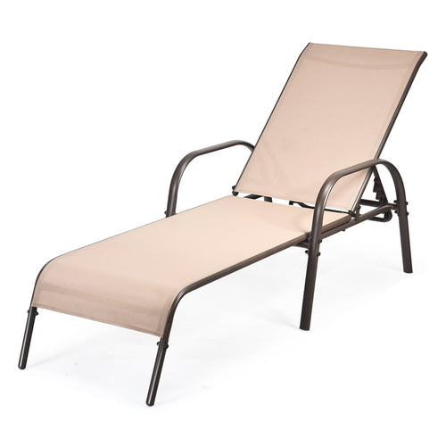 Adjustable Patio Chaise Outdoor Folding Lounge Chair with Adjustable Backrest, Brown