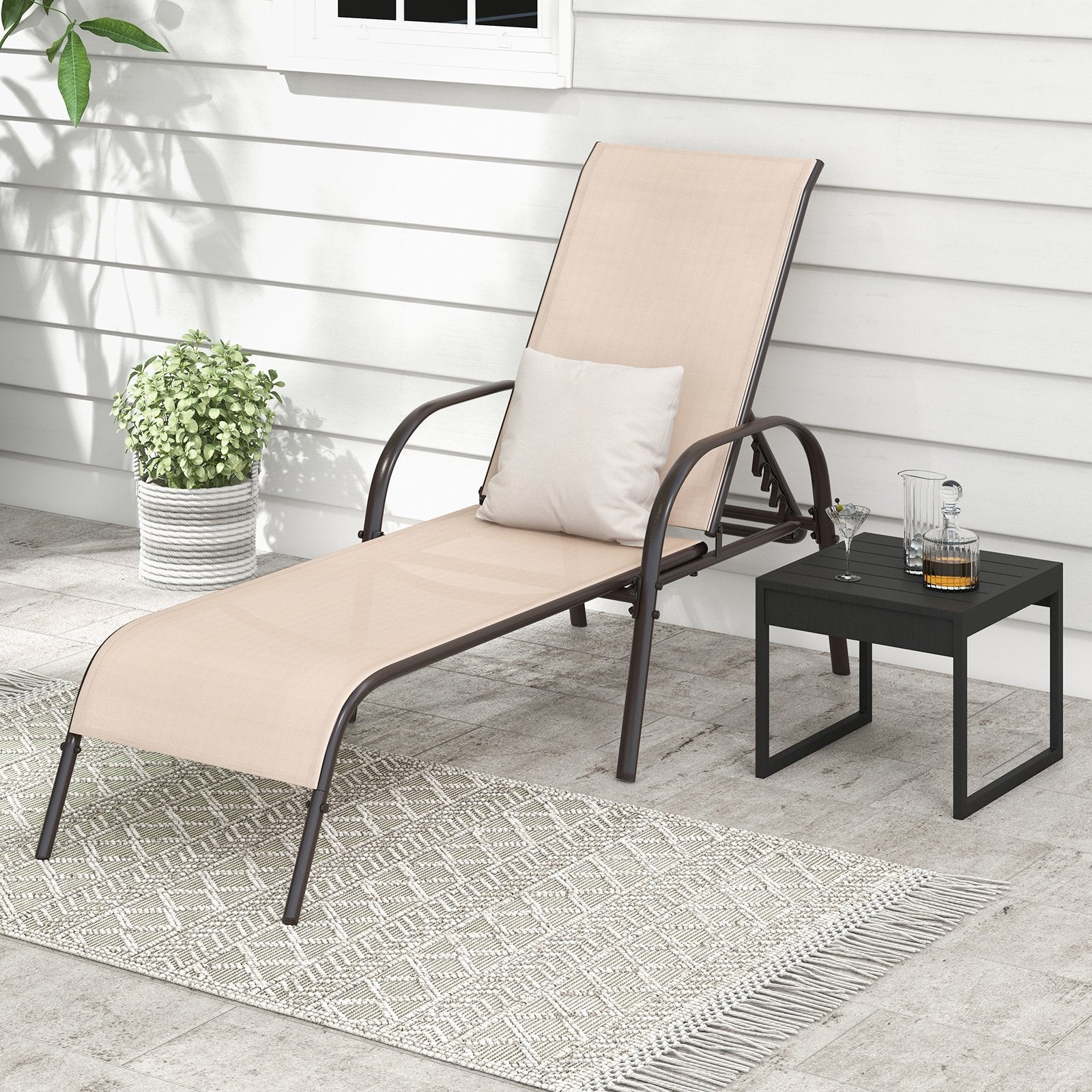 Adjustable Patio Chaise Outdoor Folding Lounge Chair with Adjustable Backrest, Brown Outdoor Chaise Lounges   at Gallery Canada