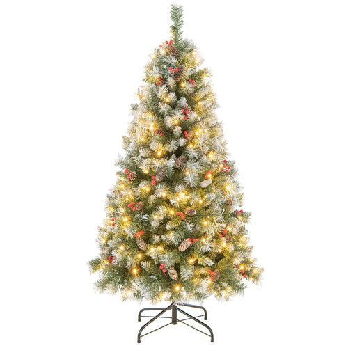 Hinged Christmas Tree with 450 PVC Branch Tips and 200 Warm White LED Lights-5ft, Green