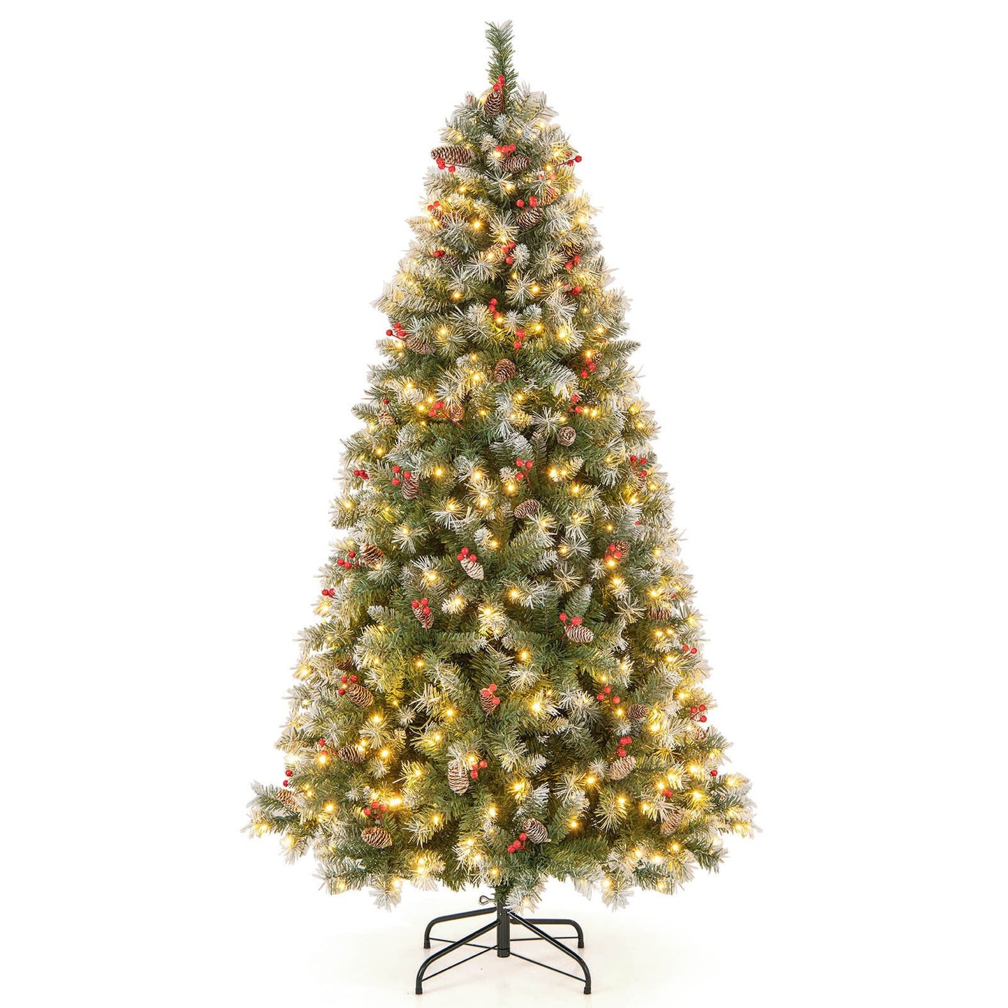 Hinged Christmas Tree with 450 PVC Branch Tips and 200 Warm White LED Lights-6.5 ft, Green Christmas Tree   at Gallery Canada