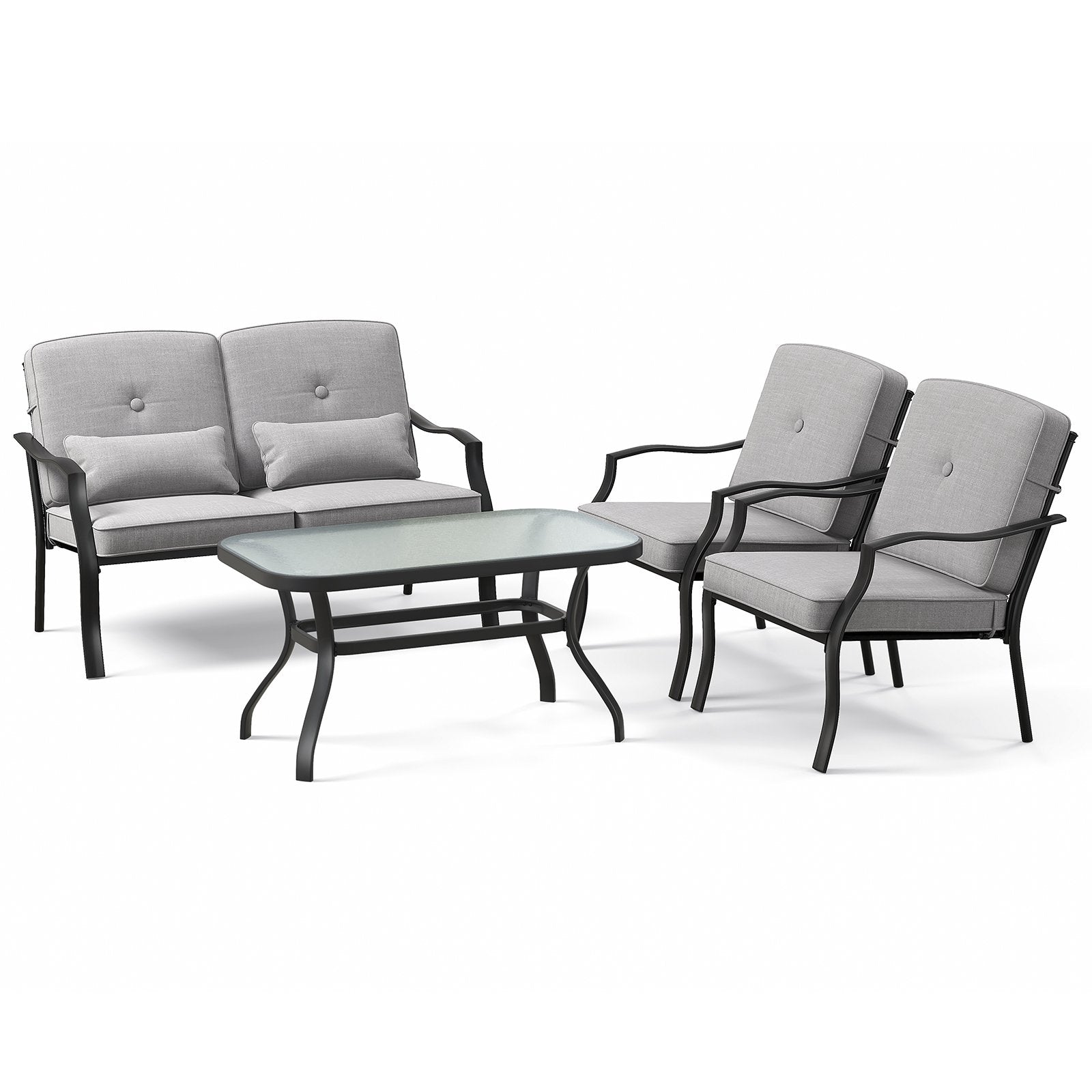 4 Pieces Outdoor Conversation Set with Seat Back Cushions and Waist Pillows, Gray Patio Conversation Sets   at Gallery Canada