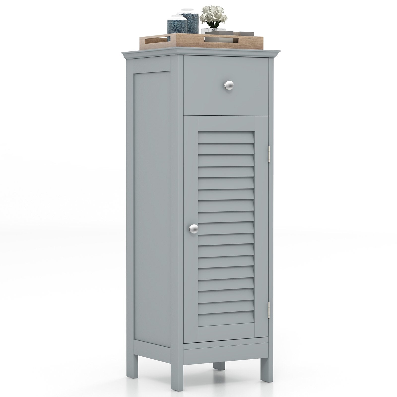 Woodern Bathroom Floor Storage Cabinet with Drawer and Shutter Door, Gray Floor Cabinets   at Gallery Canada