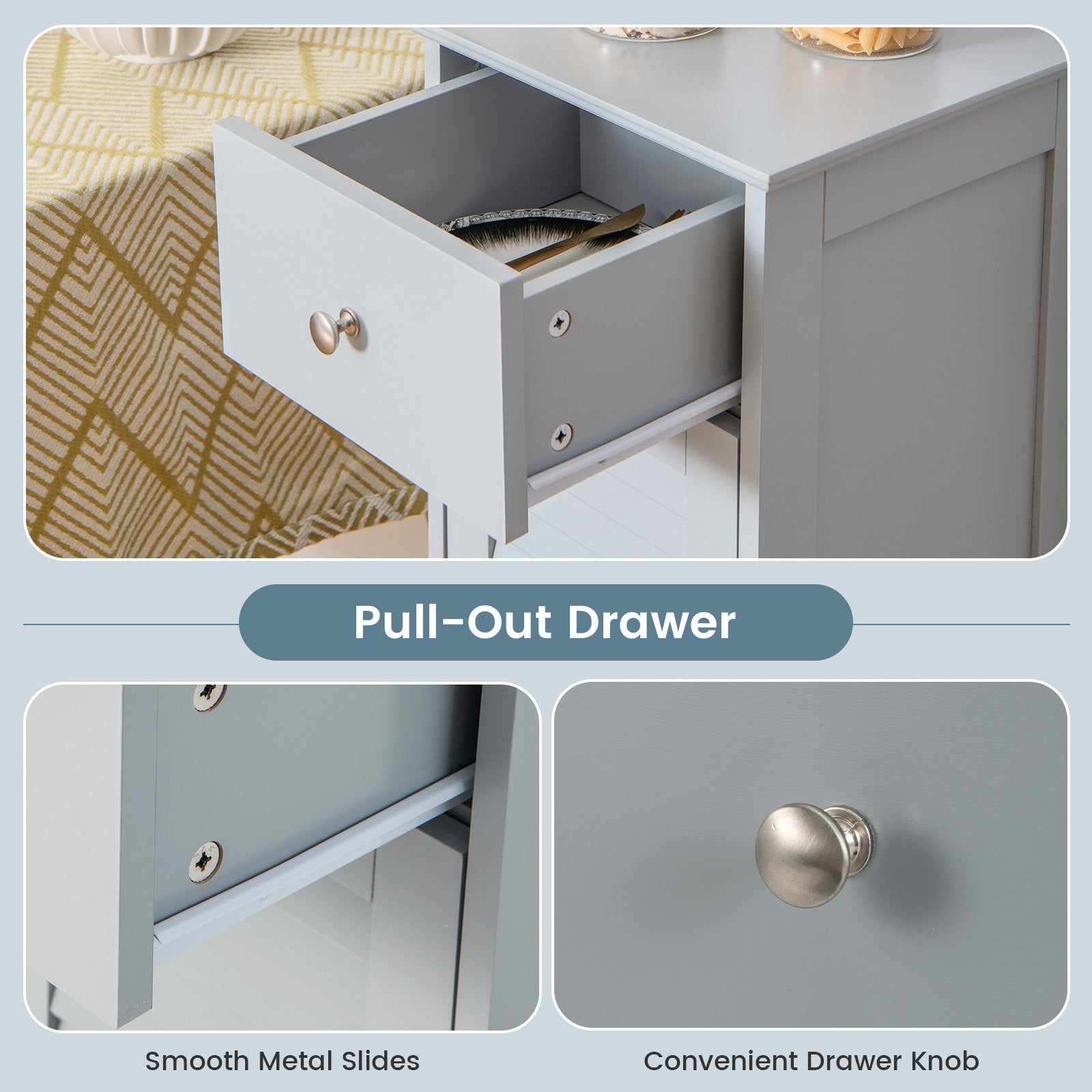 Woodern Bathroom Floor Storage Cabinet with Drawer and Shutter Door, Gray Floor Cabinets   at Gallery Canada