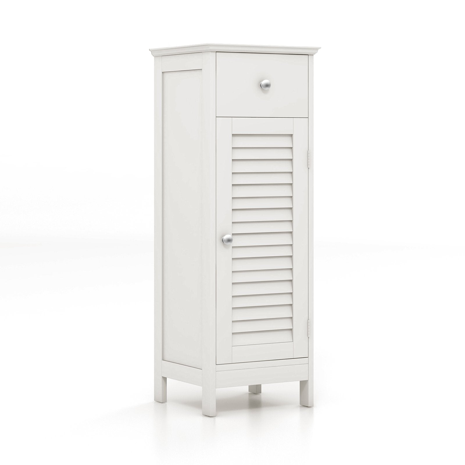 Woodern Bathroom Floor Storage Cabinet with Drawer and Shutter Door, White Floor Cabinets   at Gallery Canada