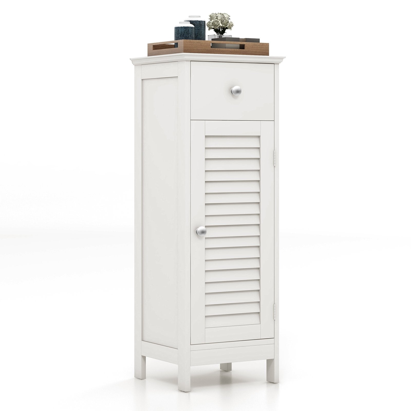 Woodern Bathroom Floor Storage Cabinet with Drawer and Shutter Door, White Floor Cabinets   at Gallery Canada