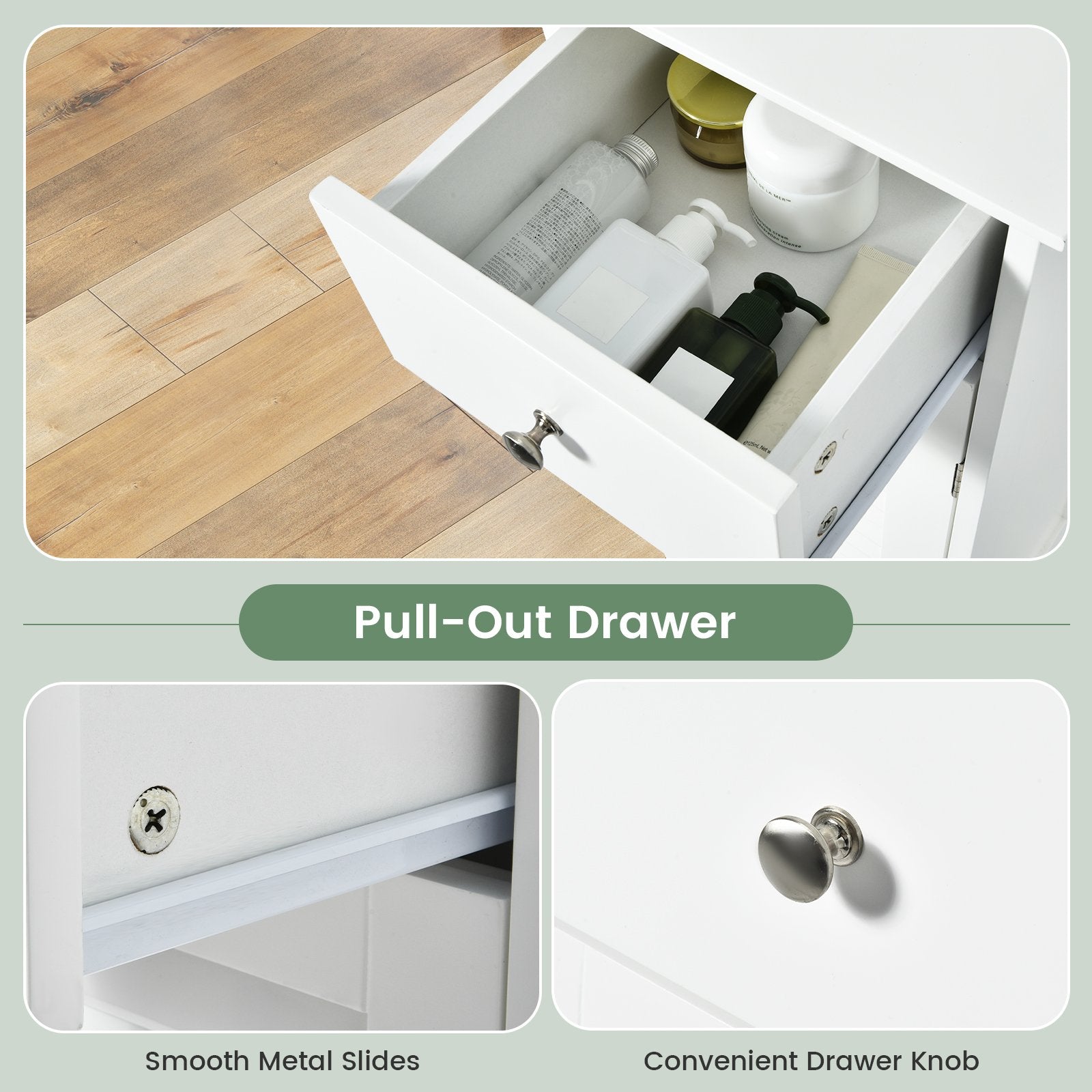 Woodern Bathroom Floor Storage Cabinet with Drawer and Shutter Door, White Floor Cabinets   at Gallery Canada