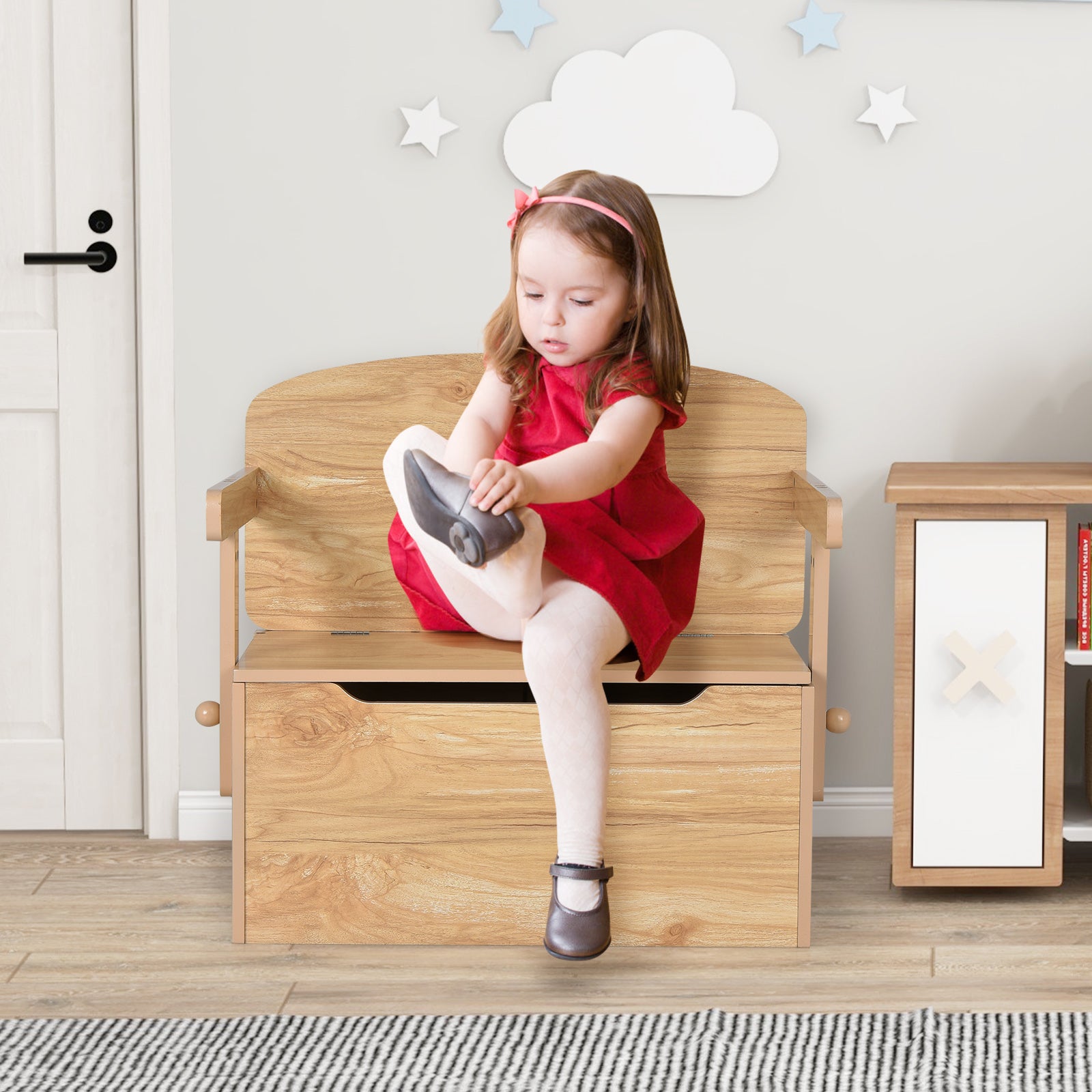 3-in-1 Kids Convertible Storage Bench Wood Activity Table and Chair Set, Natural Kids Table & Chair Sets at Gallery Canada