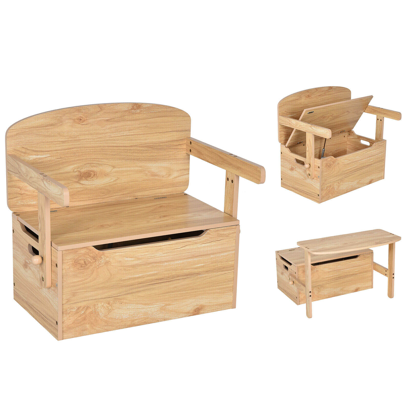 3-in-1 Kids Convertible Storage Bench Wood Activity Table and Chair Set, Natural Kids Table & Chair Sets Natural  at Gallery Canada