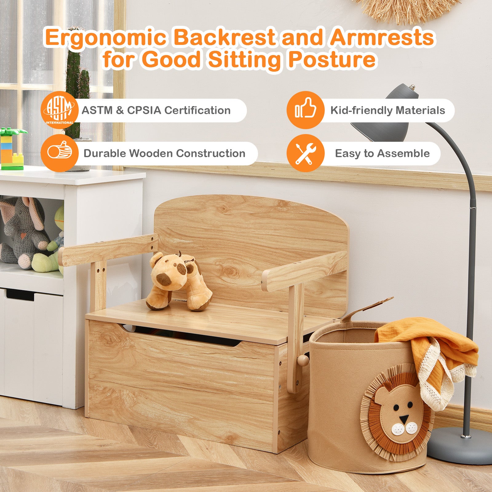 3-in-1 Kids Convertible Storage Bench Wood Activity Table and Chair Set, Natural Kids Table & Chair Sets at Gallery Canada