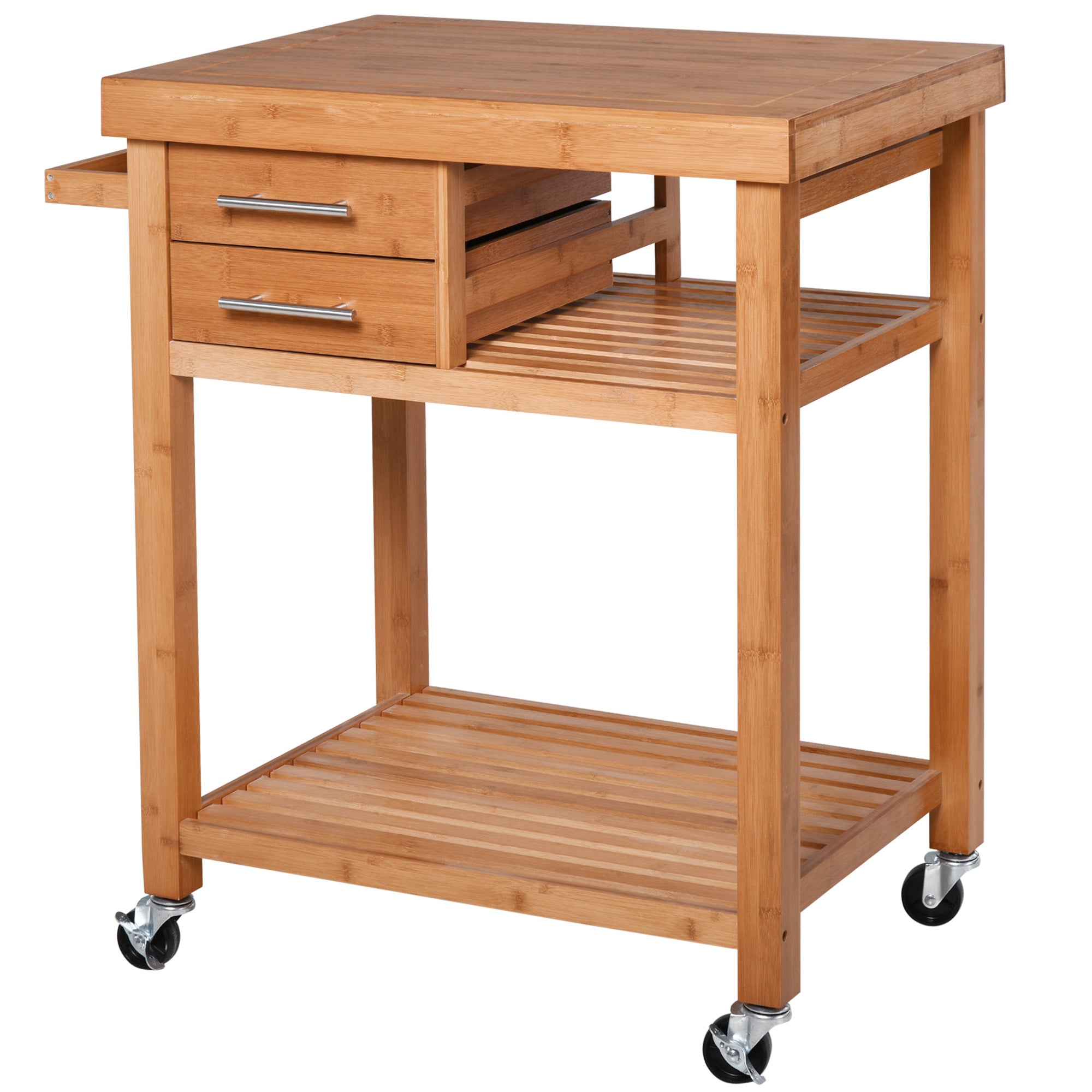 Bamboo Rolling Kitchen Island Trolley with Drawers &; Shelves Kitchen Islands & Kitchen Carts   at Gallery Canada