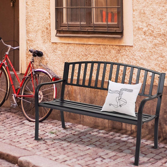 50 Inch Patio Garden Bench Loveseats for Outdoor, Black Outdoor Benches   at Gallery Canada