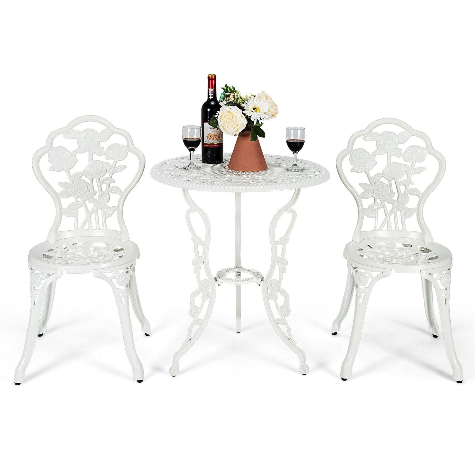 Outdoor Cast Aluminum Patio Furniture Set with Rose Design, White Patio Conversation Sets   at Gallery Canada