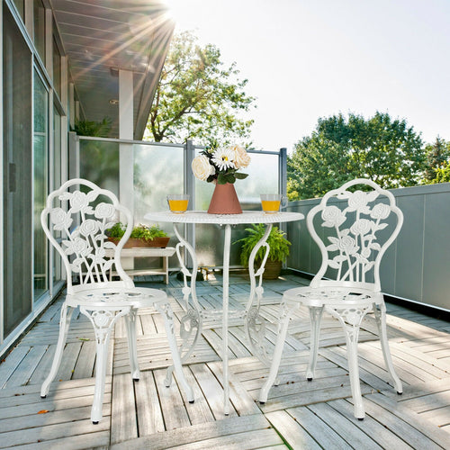Outdoor Cast Aluminum Patio Furniture Set with Rose Design, White