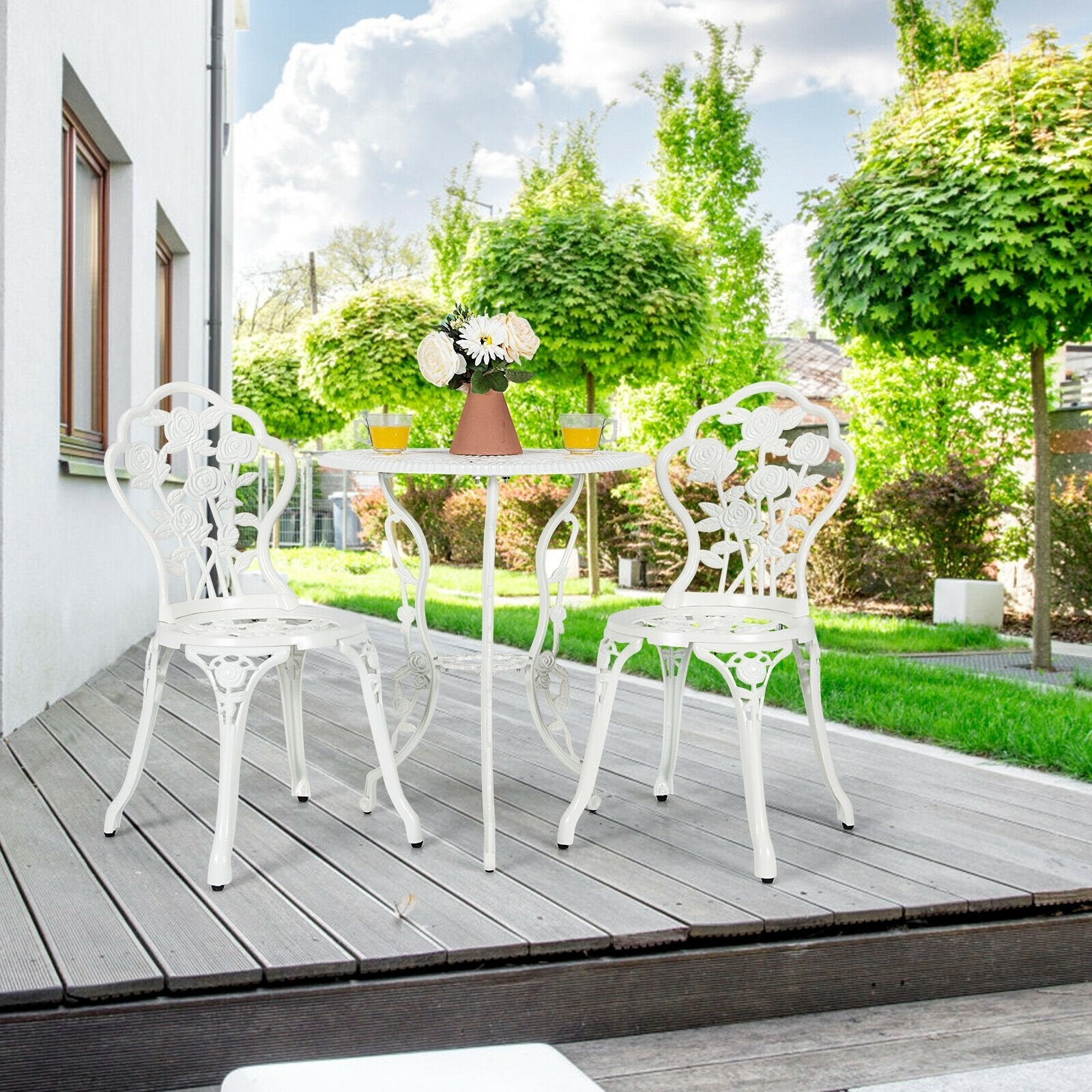 Outdoor Cast Aluminum Patio Furniture Set with Rose Design, White Patio Conversation Sets   at Gallery Canada