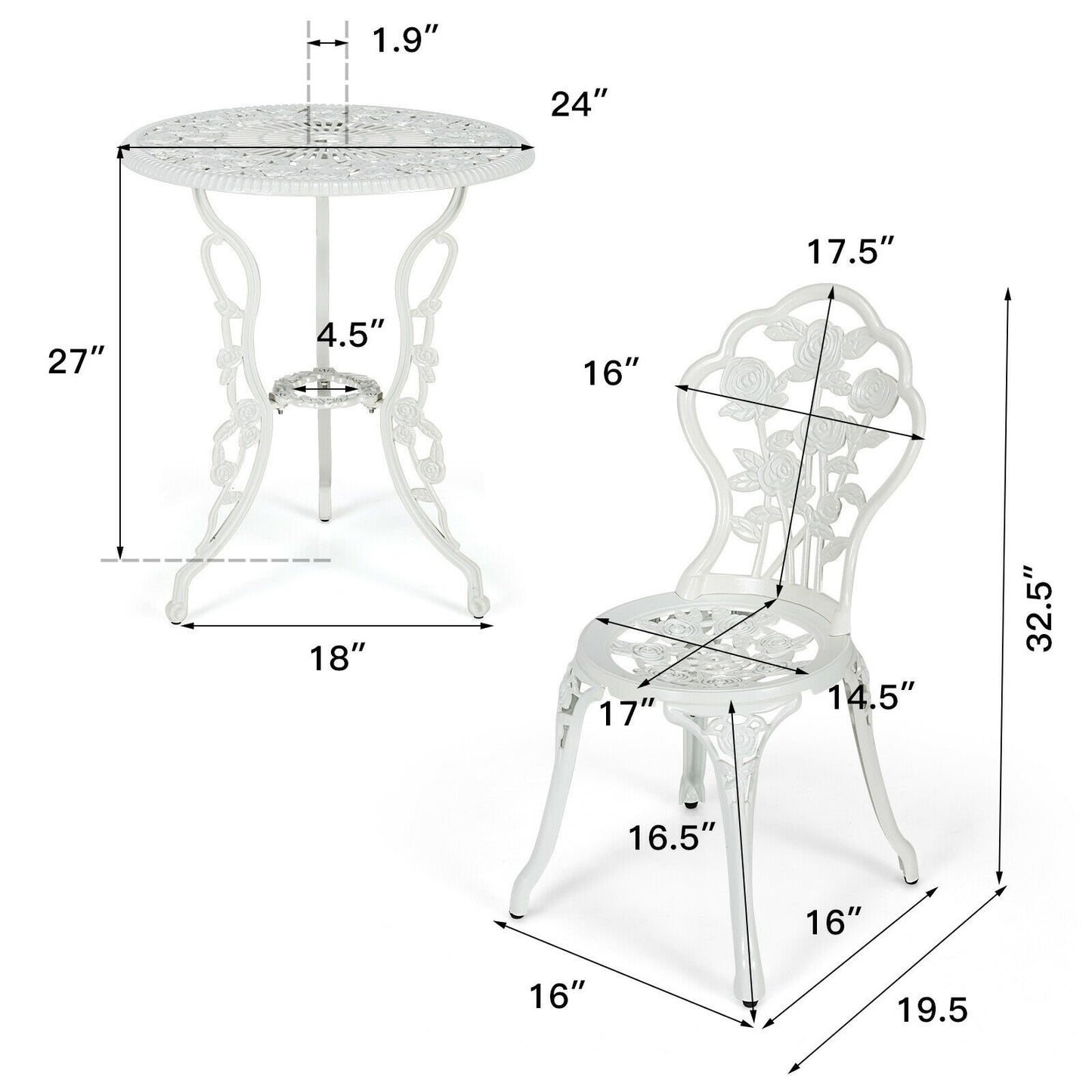 Outdoor Cast Aluminum Patio Furniture Set with Rose Design, White Patio Conversation Sets   at Gallery Canada