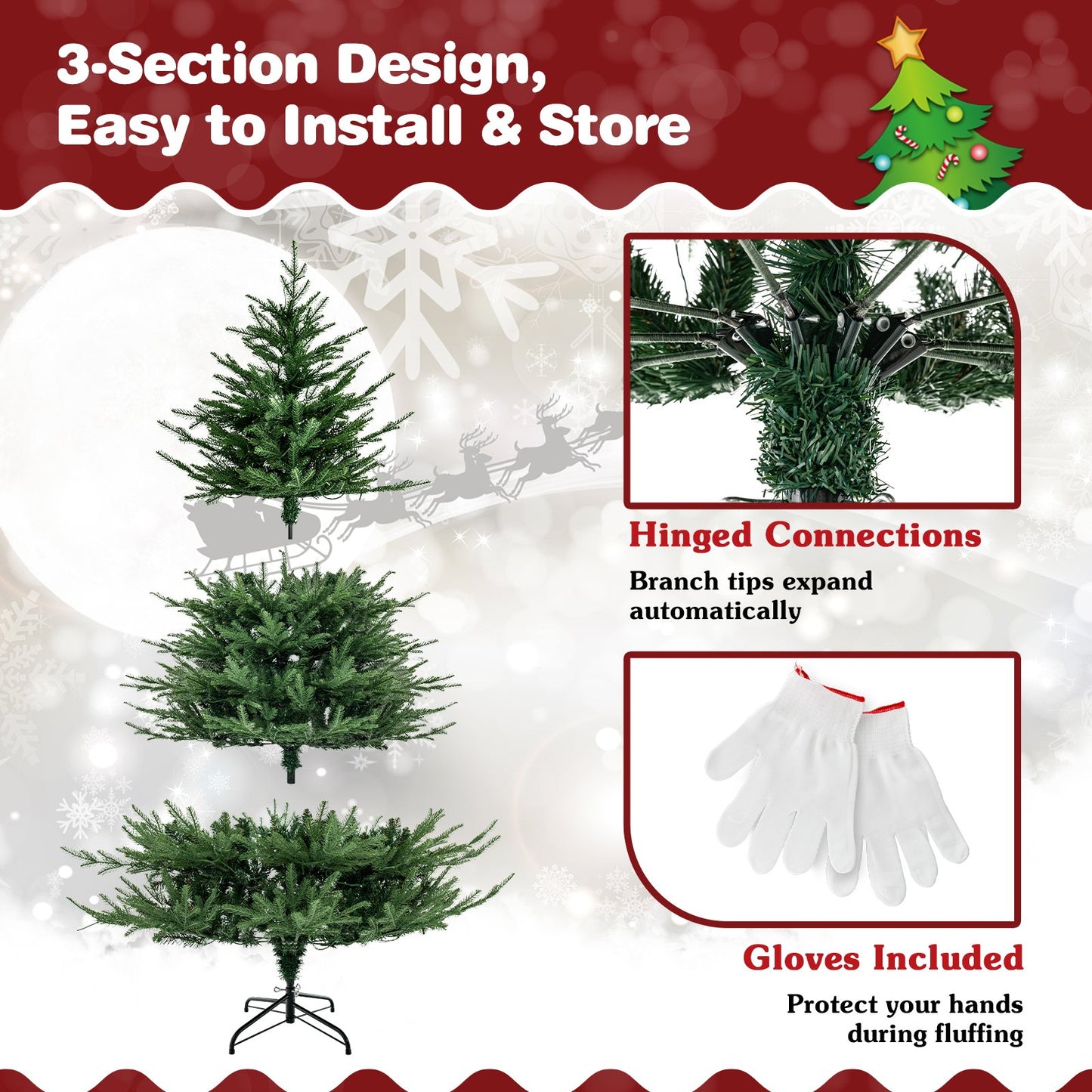 Pre-lit Christmas Tree with 280 Warm White LED Lights and 8 Lighting Modes-6ft, Green Christmas Tree   at Gallery Canada