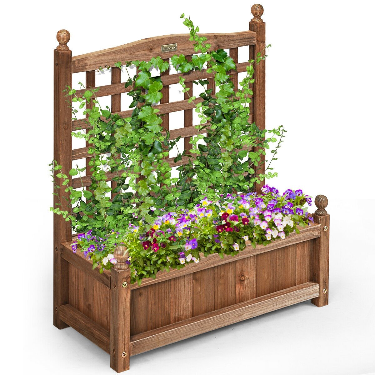 Solid Wood Planter Box with Trellis Weather-Resistant Outdoor, Brown Raised Garden Beds   at Gallery Canada