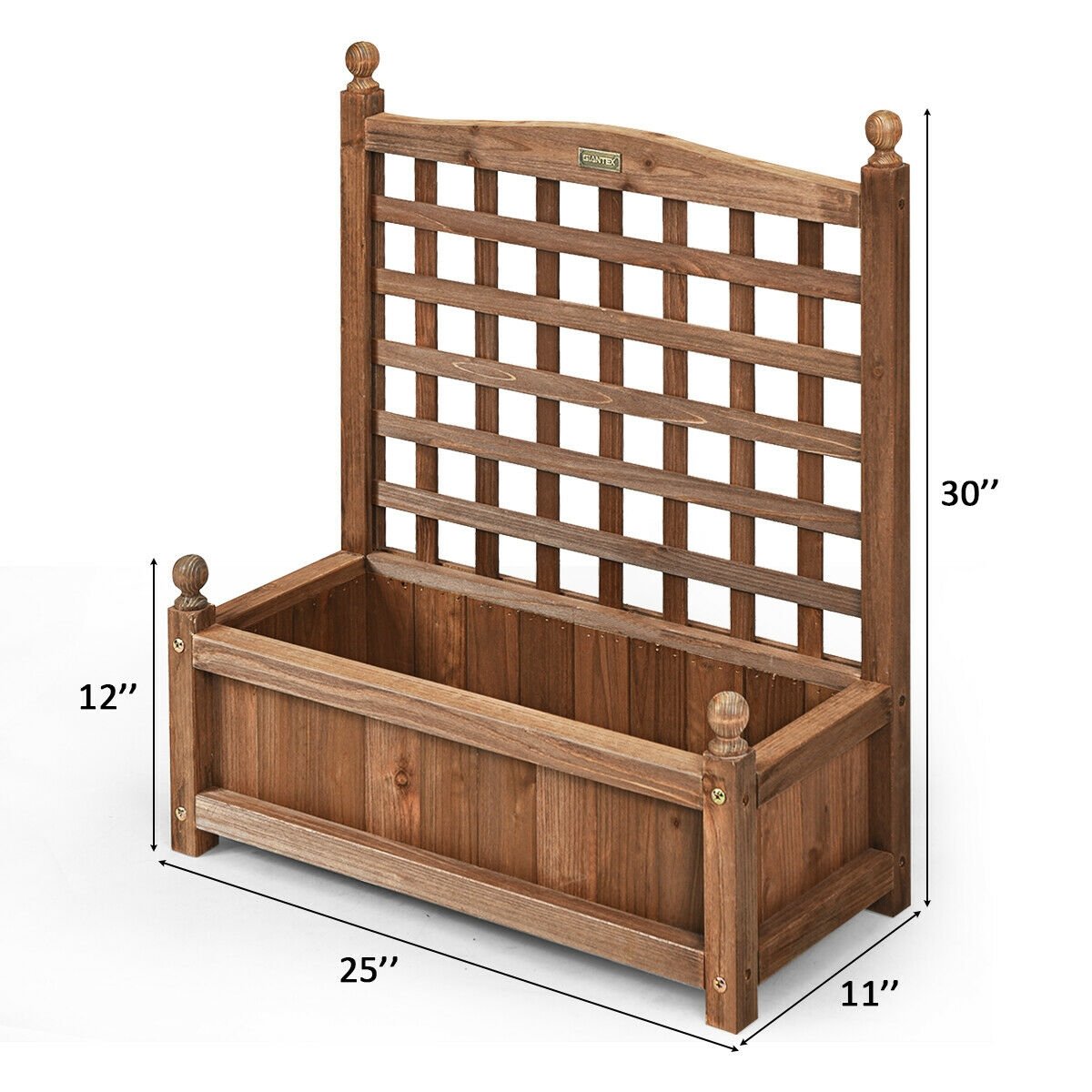 Solid Wood Planter Box with Trellis Weather-Resistant Outdoor, Brown Raised Garden Beds   at Gallery Canada