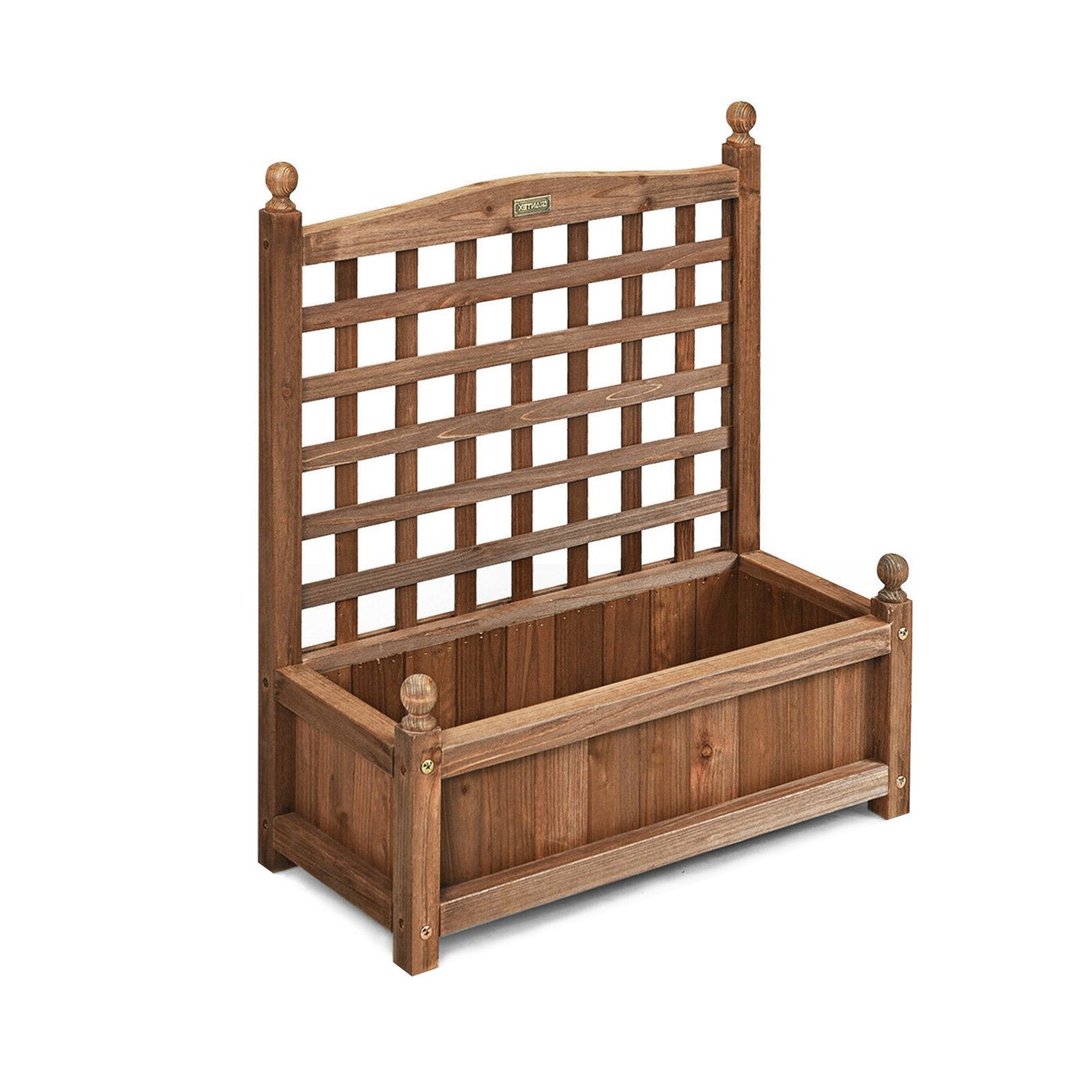 Solid Wood Planter Box with Trellis Weather-Resistant Outdoor, Brown Raised Garden Beds   at Gallery Canada