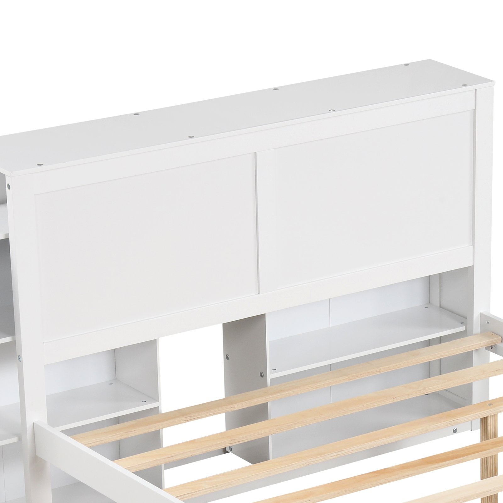 Twin/Full Kids Wooden Platform Bed with Trundle Storage Headboard-Twin Size, White Simple Bed Frame   at Gallery Canada