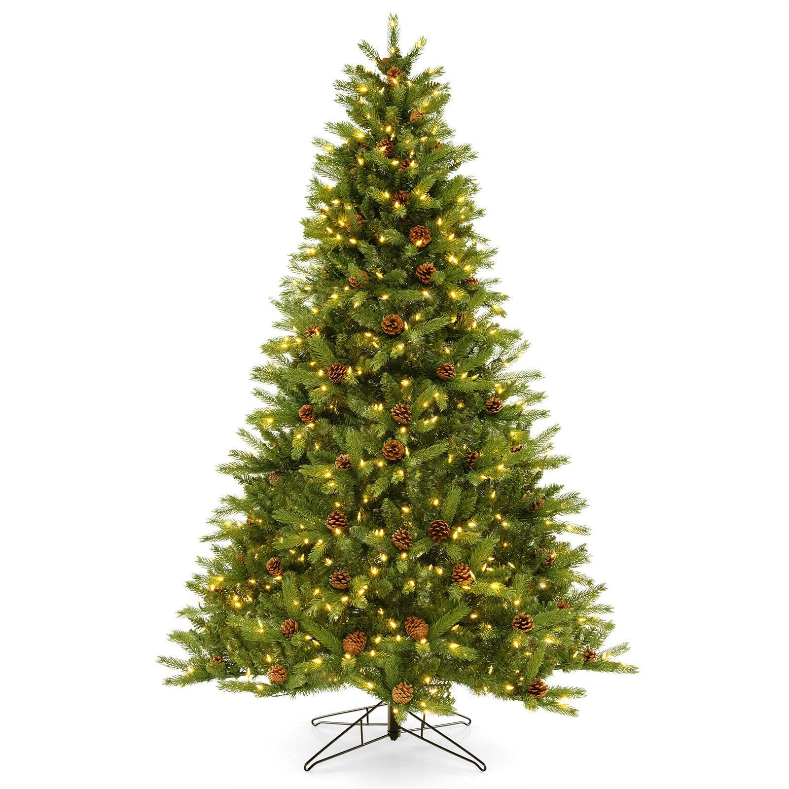 6/7 FT Artificial Christmas Tree with Pine Cones and Adjustable Brightness-7 ft, Green Christmas Tree   at Gallery Canada