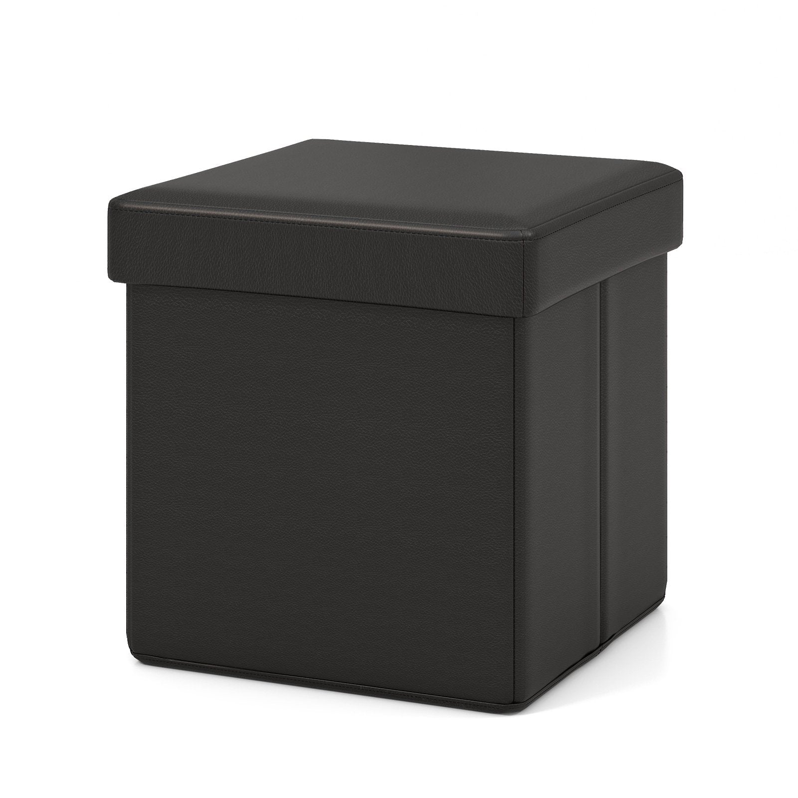 Upholstered Square Footstool with PVC Leather Surface for Bedroom, Black - Gallery Canada