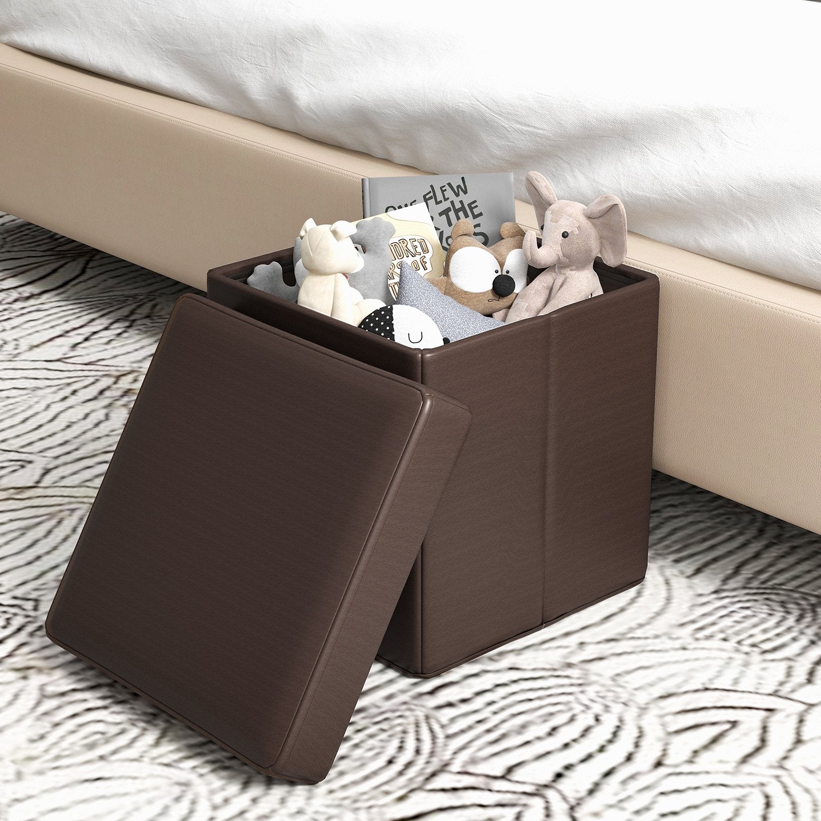 Upholstered Square Footstool with PVC Leather Surface for Bedroom, Brown Shoe Racks & Storage Benches   at Gallery Canada