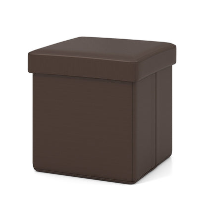 Upholstered Square Footstool with PVC Leather Surface for Bedroom, Brown Shoe Racks & Storage Benches   at Gallery Canada