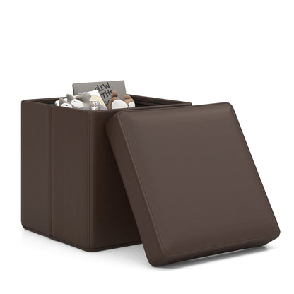 Upholstered Square Footstool with PVC Leather Surface for Bedroom, Brown Shoe Racks & Storage Benches   at Gallery Canada