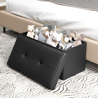 Upholstered Rectangle Footstool with PVC Leather Surface and Storage Function, Black Shoe Racks & Storage Benches   at Gallery Canada