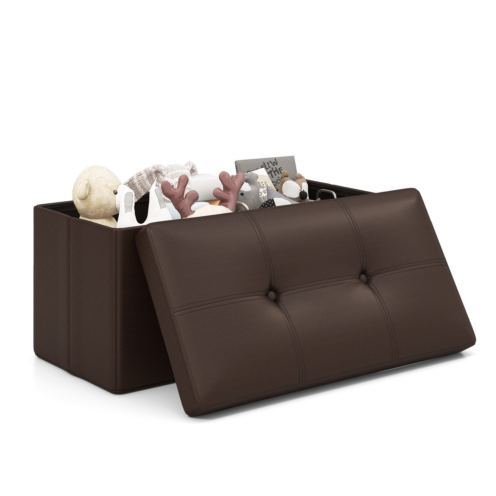 Upholstered Rectangle Footstool with PVC Leather Surface and Storage Function, Brown Shoe Racks & Storage Benches   at Gallery Canada