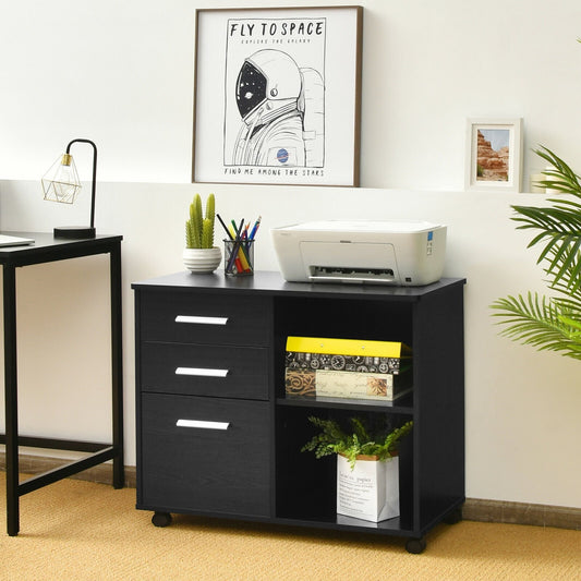 3-Drawer Mobile Lateral File Cabinet Printer Stand, Black - Gallery Canada