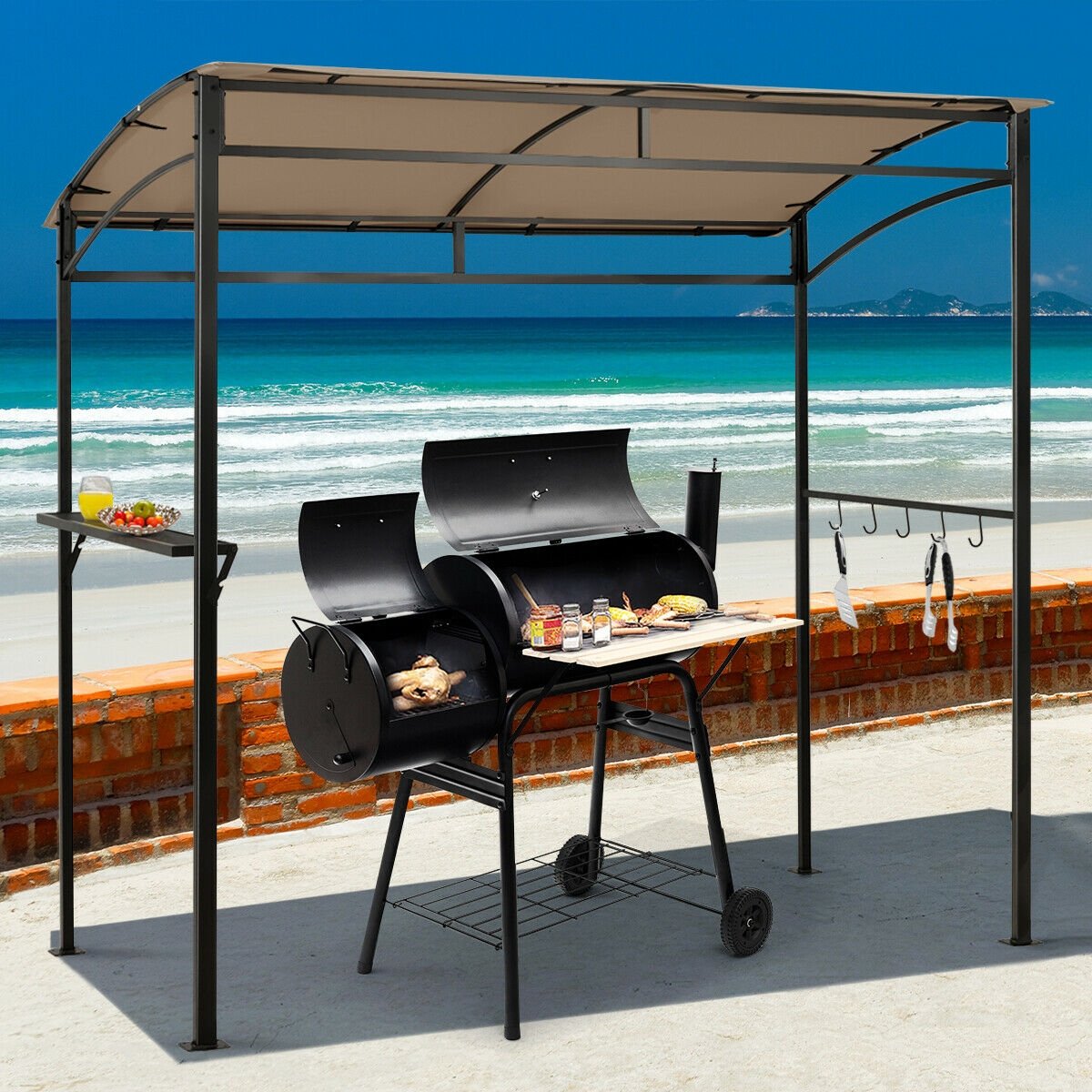 7 x 4.5 Feet Grill Gazebo Outdoor Patio Garden BBQ Canopy Shelter, Brown Gazebos   at Gallery Canada