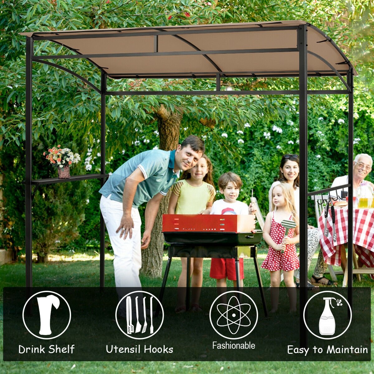 7 x 4.5 Feet Grill Gazebo Outdoor Patio Garden BBQ Canopy Shelter, Brown Gazebos   at Gallery Canada