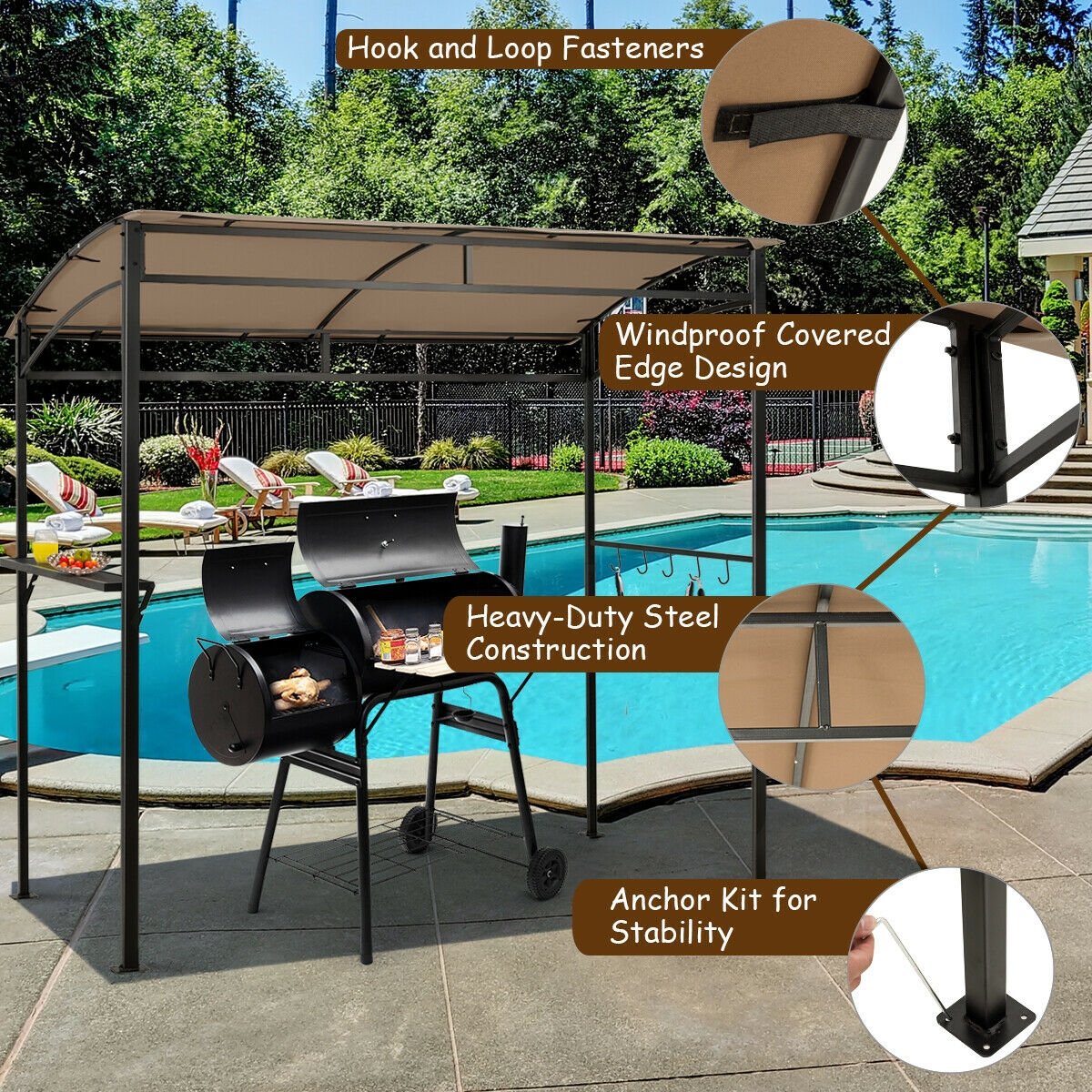 7 x 4.5 Feet Grill Gazebo Outdoor Patio Garden BBQ Canopy Shelter, Brown Gazebos   at Gallery Canada