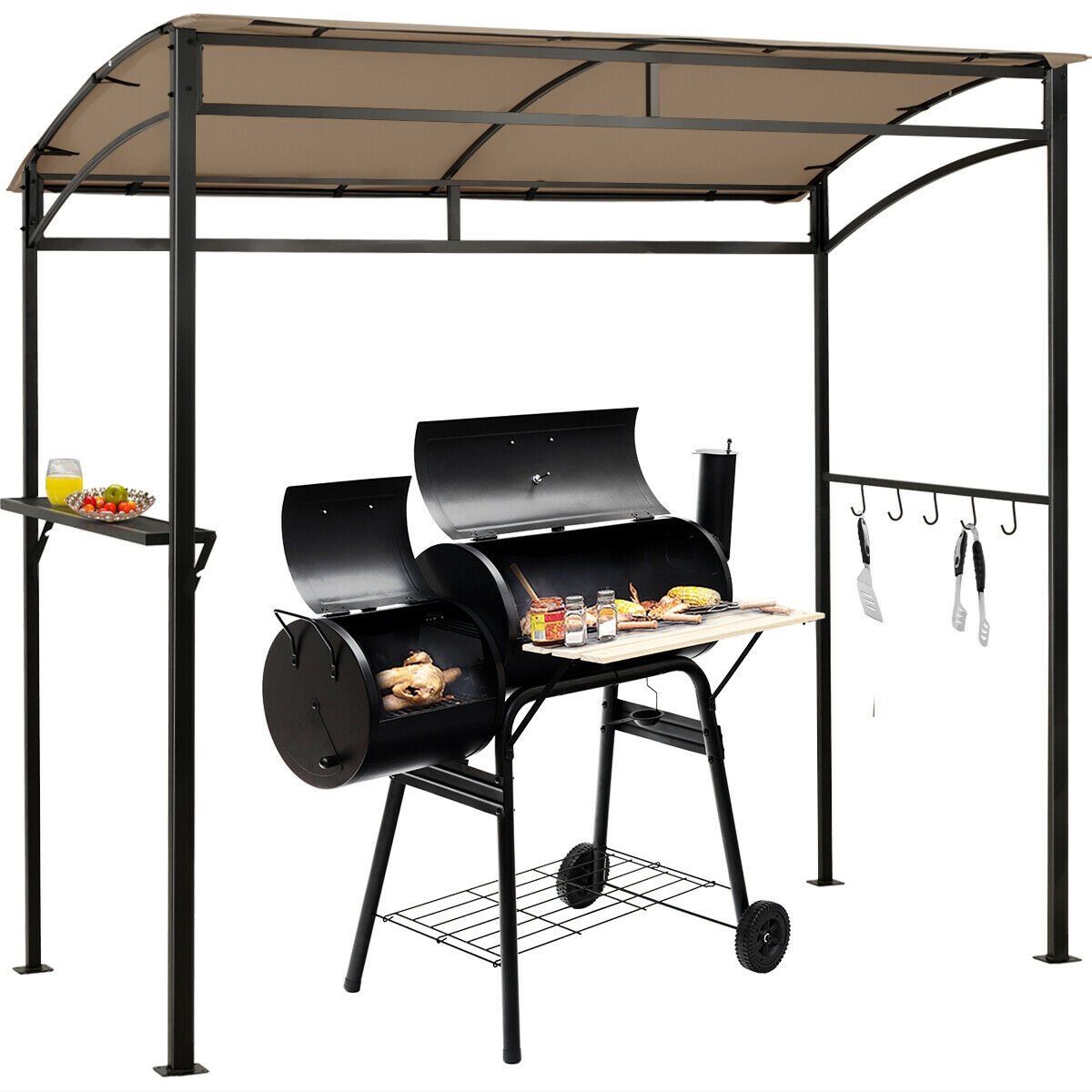 7 x 4.5 Feet Grill Gazebo Outdoor Patio Garden BBQ Canopy Shelter, Brown Gazebos   at Gallery Canada