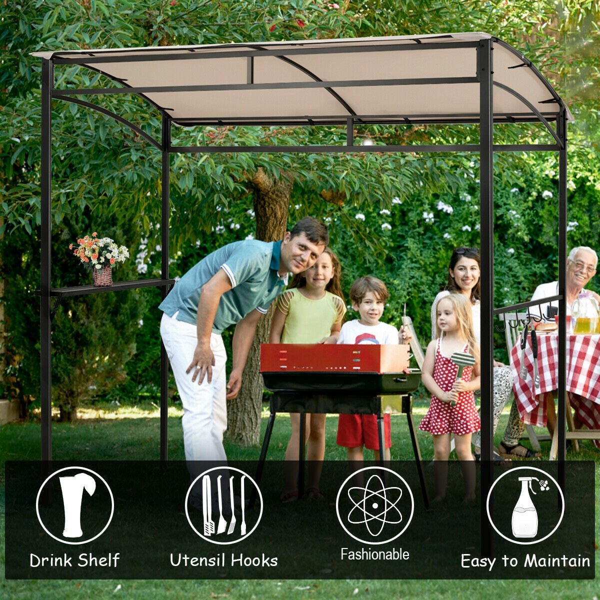 7 x 4.5 Feet Grill Gazebo Outdoor Patio Garden BBQ Canopy Shelter, Beige Gazebos   at Gallery Canada